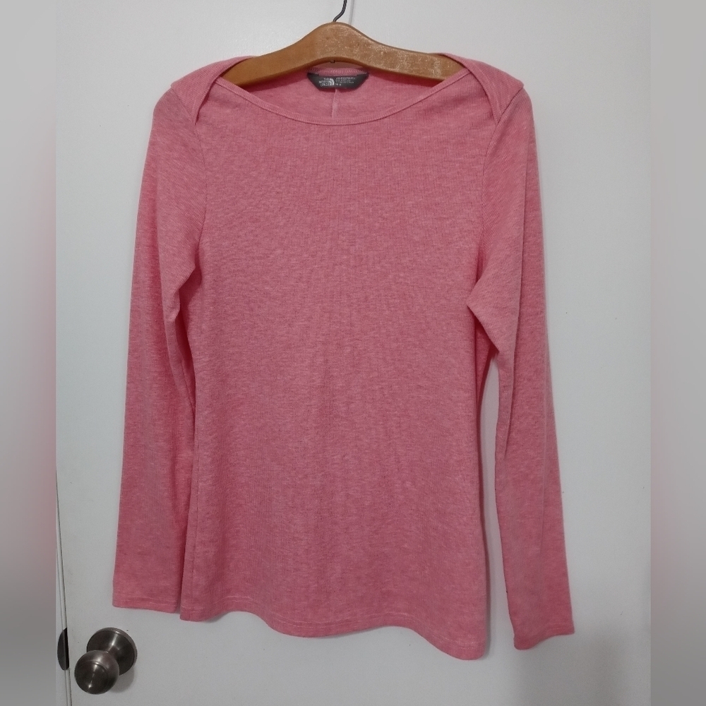 The North Face Pink Long Sleeve Thermal Shirt with overlap fabric at shoulders M